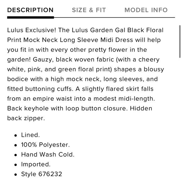 Lulus “Garden Gal” Floral Print mock neck long sleeve midi dress. Medium - Picture 3 of 7